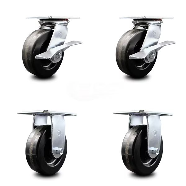 6 Inch Phenolic Caster Set with Ball Bearing 2 Brakes and 2 Rigid, Service Caster, Mfr#: SCC-35S620-PHB-SLB-2-R-2